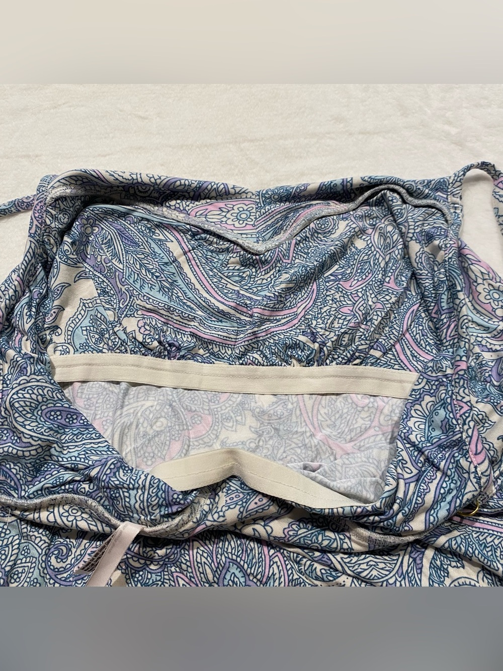 (M) Soma Cool Nights Printed Piped Pajama Cami Shorts Set Paisley Cream Blue - Picture 9 of 16